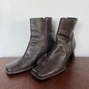 Brown Leather Nine West Square Toe 2" Boots